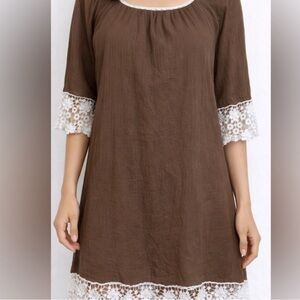 Umgee Brown Lace Trim Shift Mini Dress Size S